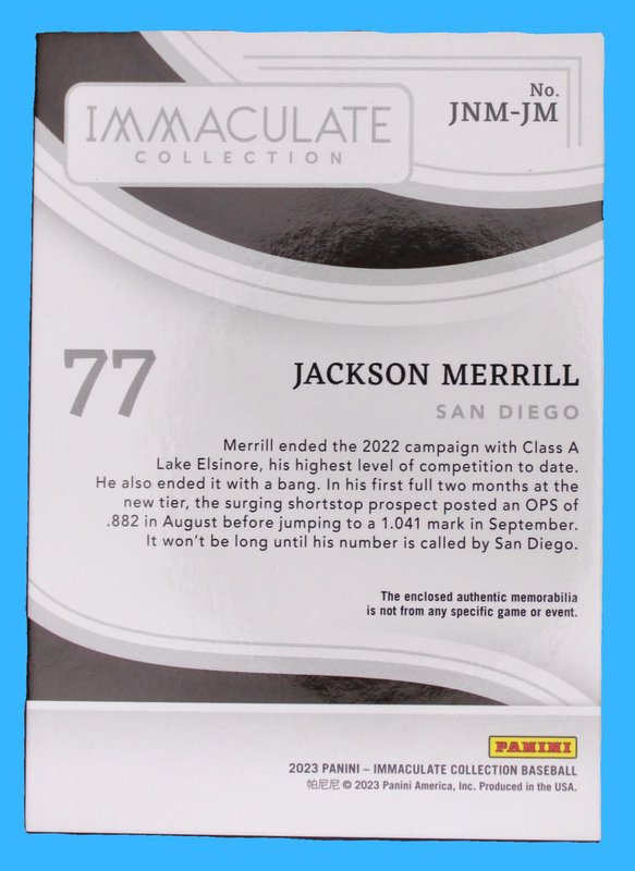 2023 Panini Immaculate Baseball Jackson Merrill Patch Relic /25 - Image 2