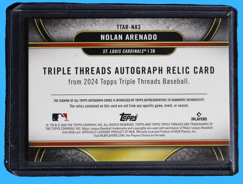 2024 Topps Triple Threads Autograph Relic Card Nolan Arenado /18 TTAR-NA3 - Image 2