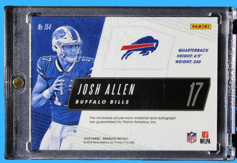 2018 Panini Absolute Football Josh Allen Rookie Auto Relic /365 - Image 2