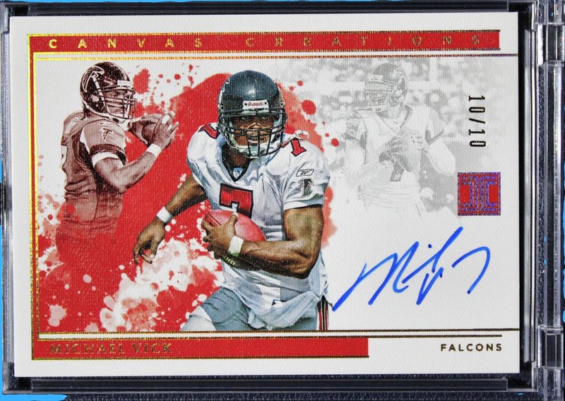 2020 Panini Impeccable Football Canvas Creations Michael Vick Auto Gold /10 - Football - Ungraded Cards